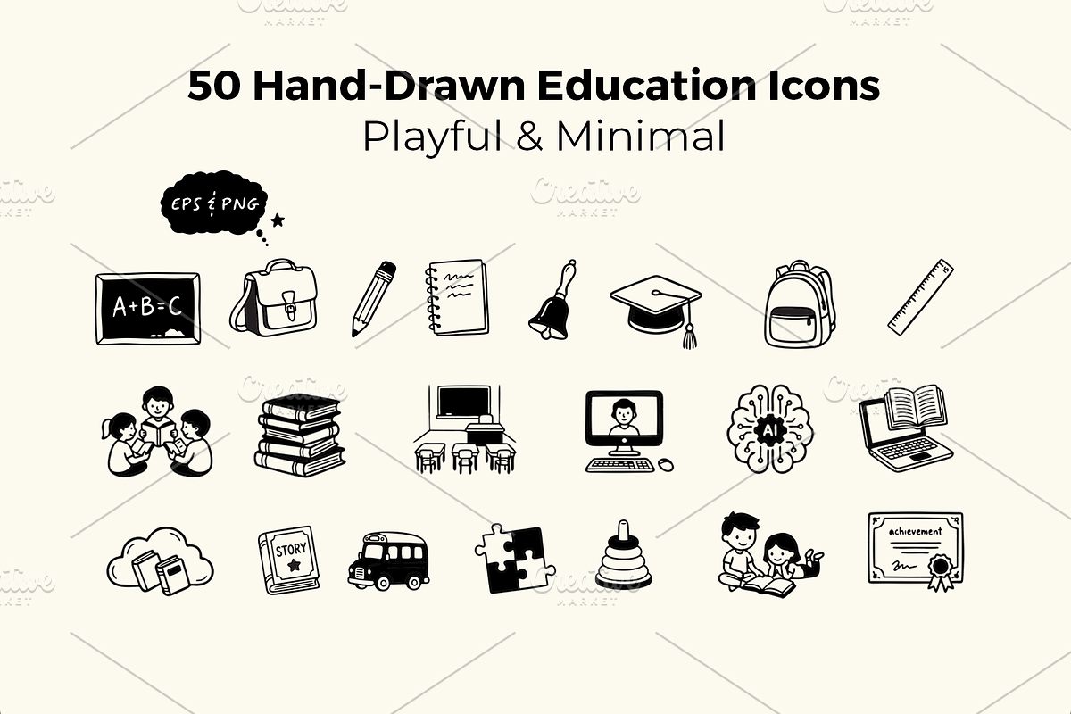 Hand-Drawn Education Icons Set, an Education Illustration by Imran Haroon (Photo 1 of 5)