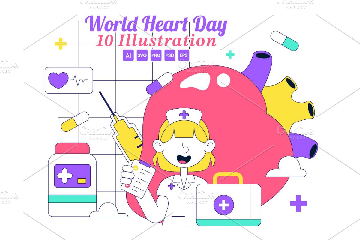 10 World Heart Day Illustration, a Healthcare Illustration by denayunebgt (Photo 1 of 4)