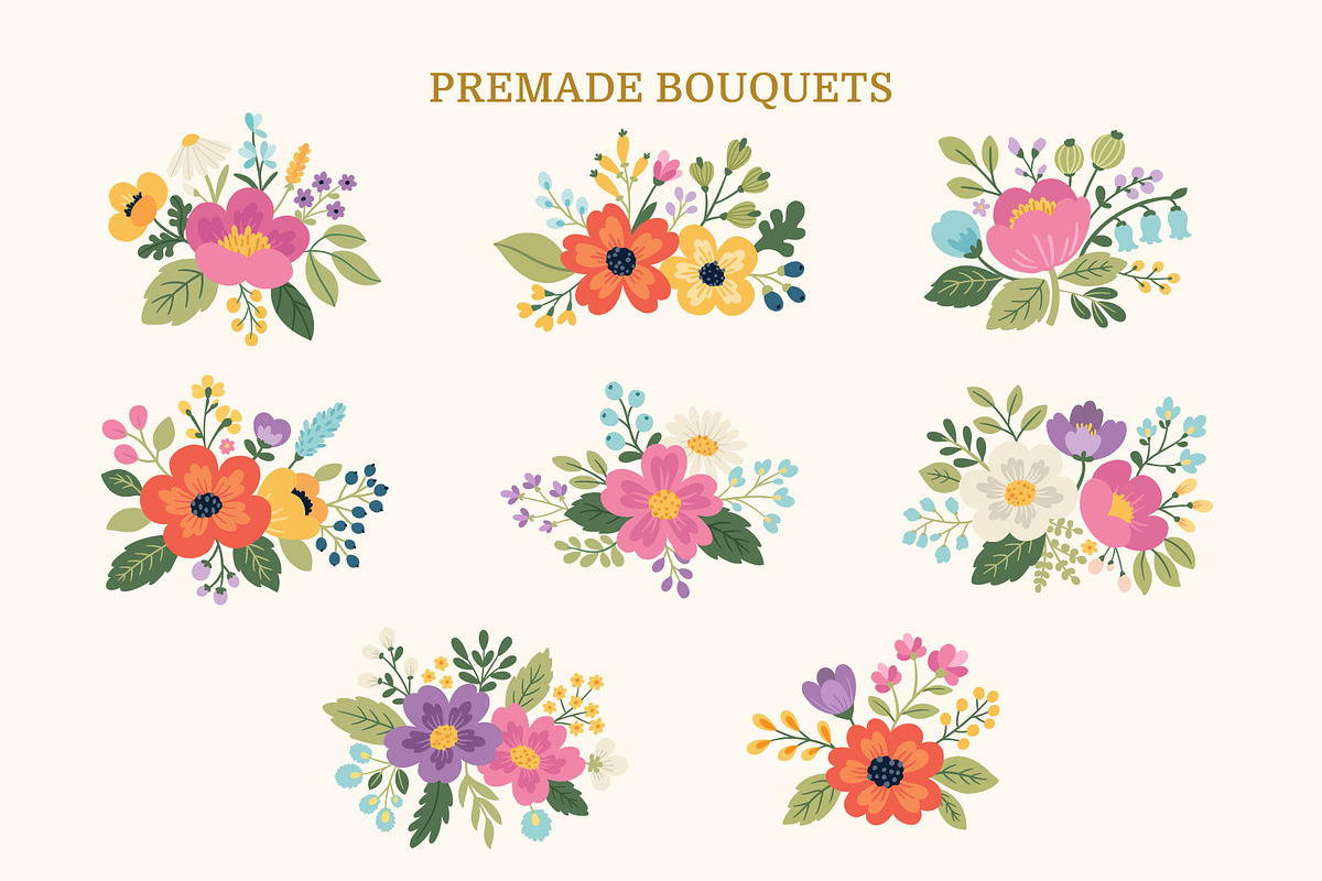 Spring Florals | Clipart and Pattern, a Decorative Illustration by Leysan Shayak (Photo 2 of 12)