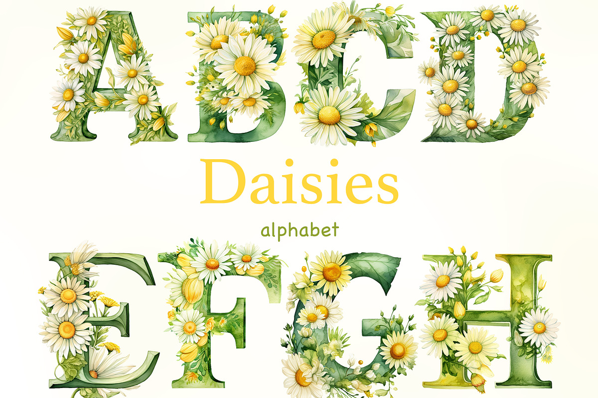 Daisies Alphabet Clipart, a Seasonal Illustration by GlamArtZhanna (Photo 1 of 5)