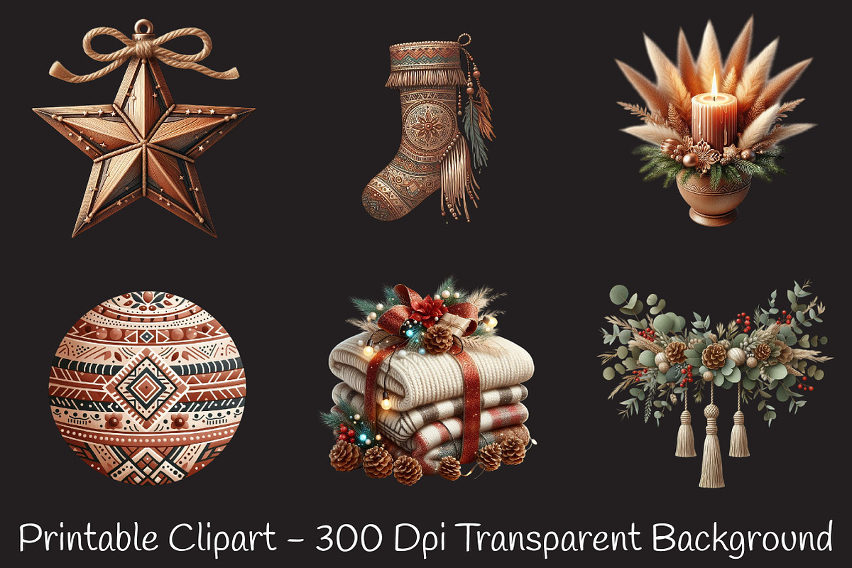 Boho Christmas Decor Clipart, an Illustration by RobertsArt (Photo 4 of 7)