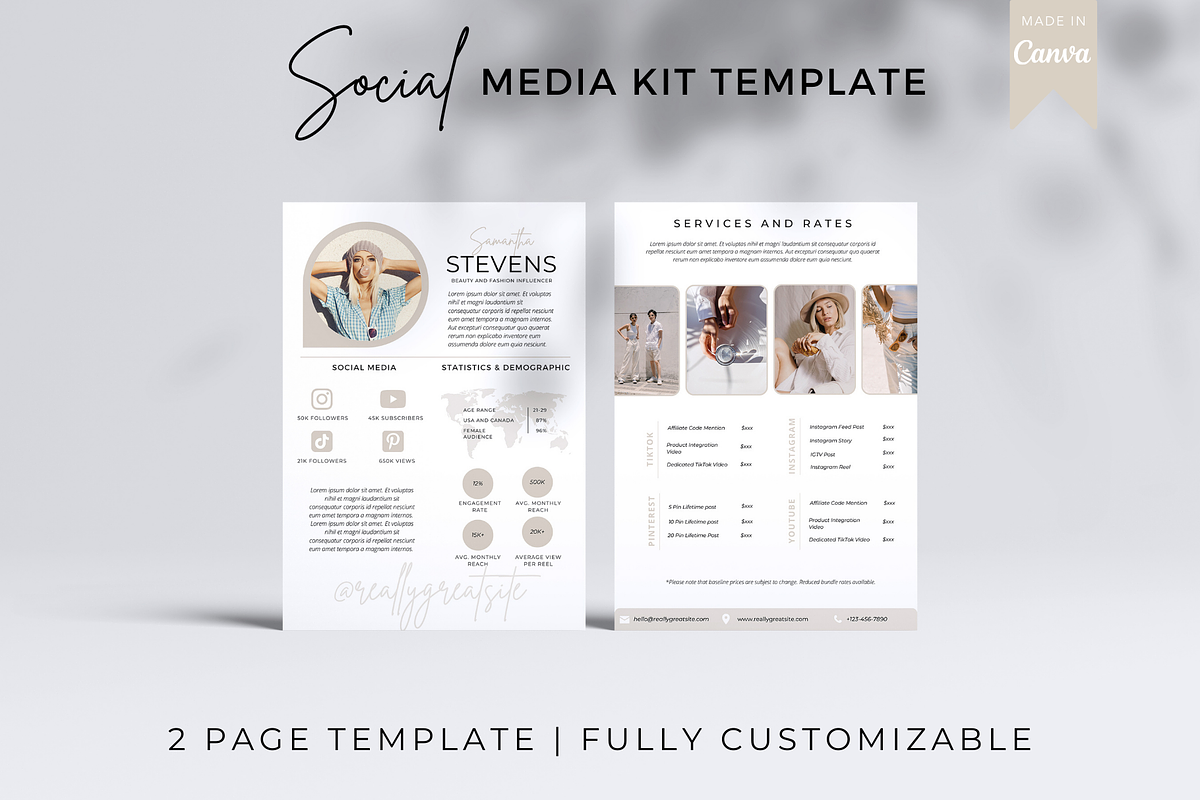 2 Page Media Kit Template Beige, a Presentation Template by CoCreatorDesigns (Photo 1 of 7)