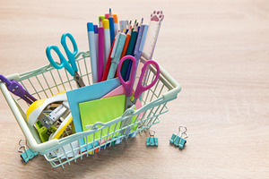 Shopping for colorful school and office supplies, a School & Education Photo by Olena Rudo