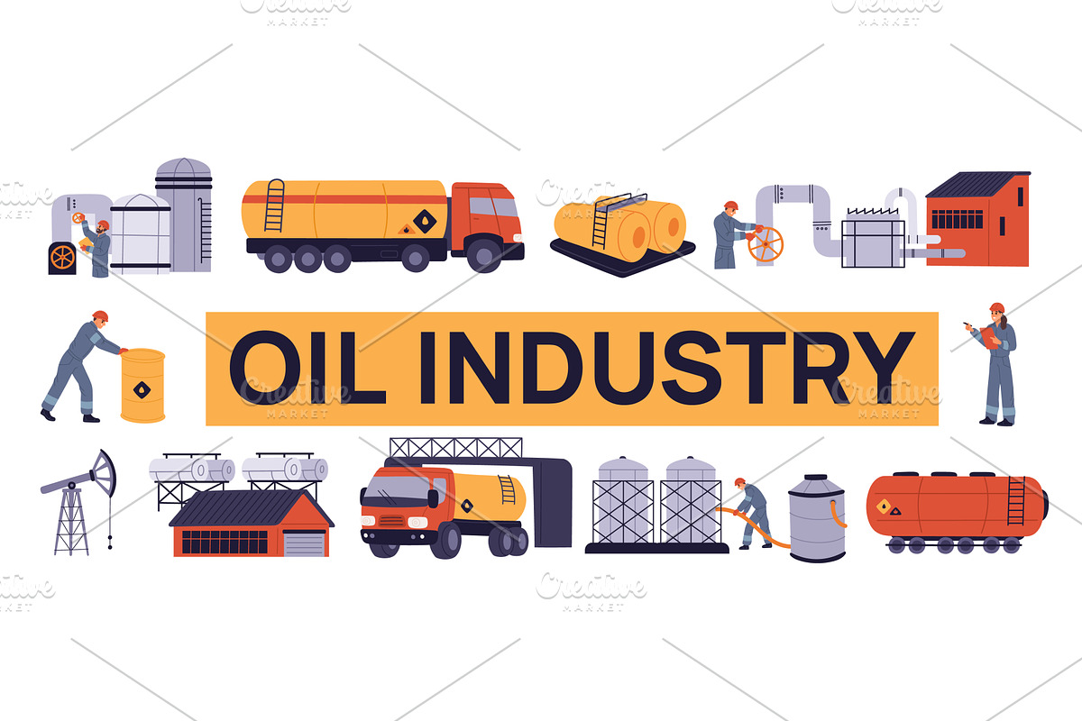 Oil industry workers. Oilfield, an Illustration by Vectorbuum