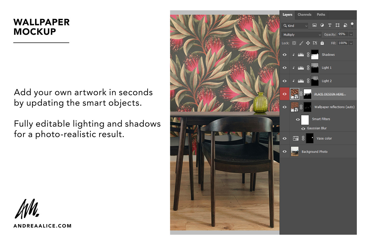 Wallpaper Mockup - Dining Room, a Household Mockup by Andrea Muller (Photo 4 of 6)