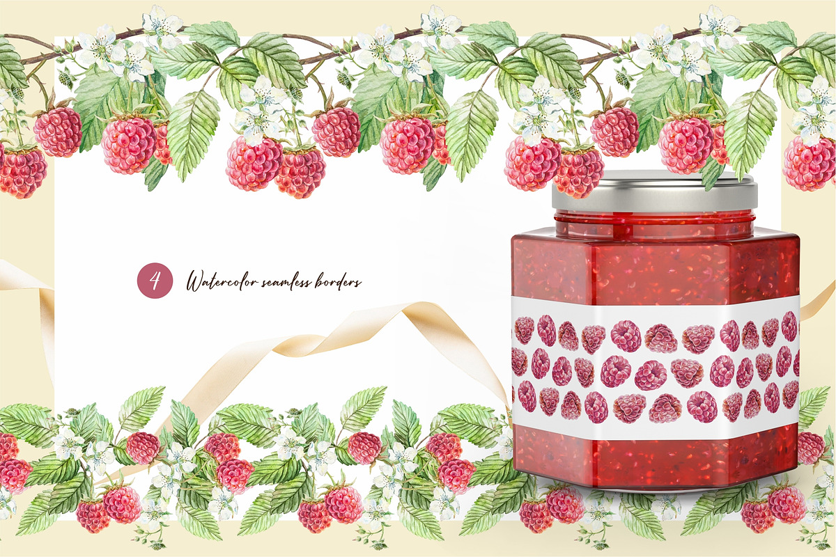 Raspberry. Watercolor Clip Art, a Food Illustration by Farida Bik (Photo 7 of 11)