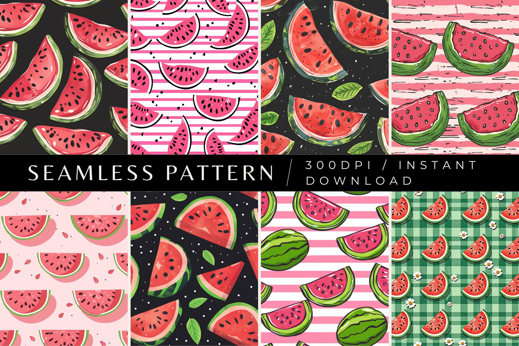 8 Watermelon Seamless Patterns, a Pattern Graphic by Inknfolly