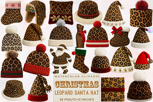 Christmas Leopard Santa Hat Clipart, an Illustration by SVGArt