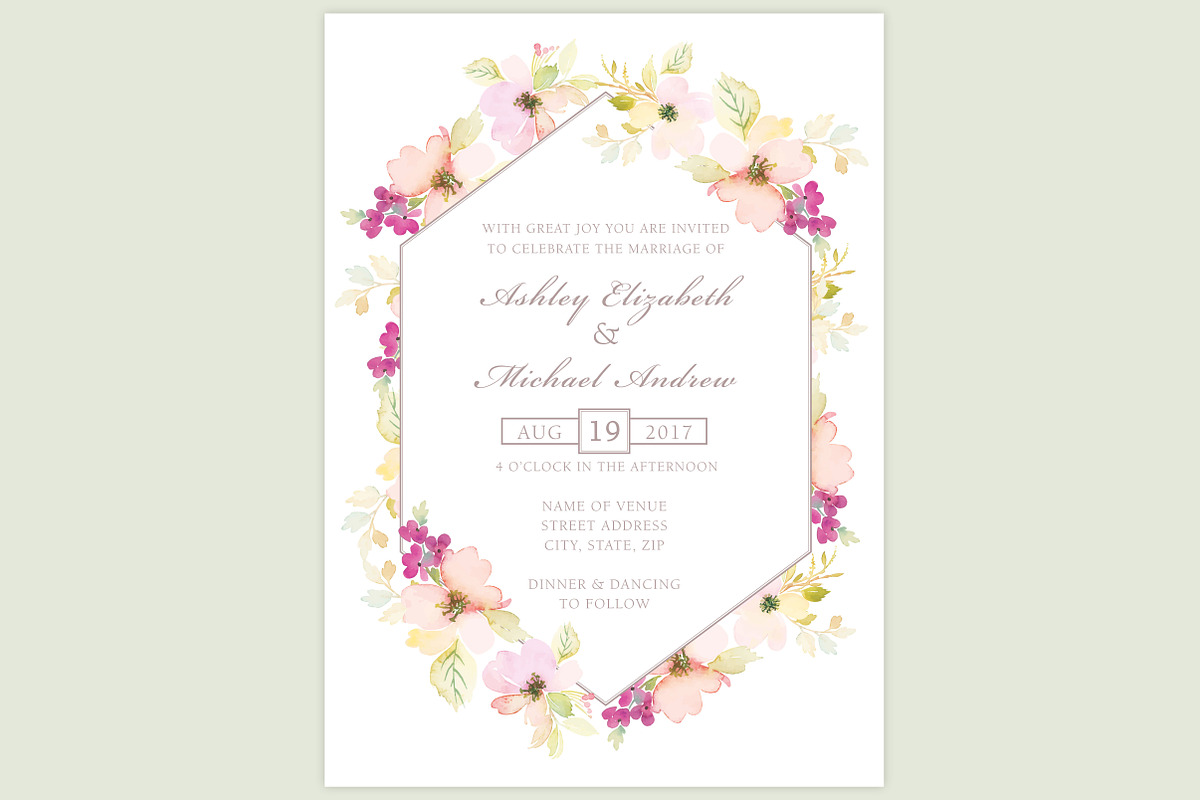 Pink & Green Floral Wedding Invite, an Invitation Template by BF Studios (Photo 3 of 5)