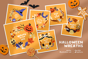 Spooky Halloween wreaths designs set