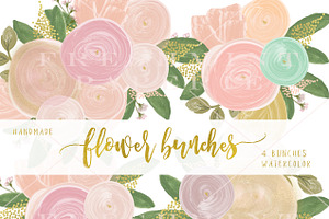 Watercolor Flower Bunches Clipart