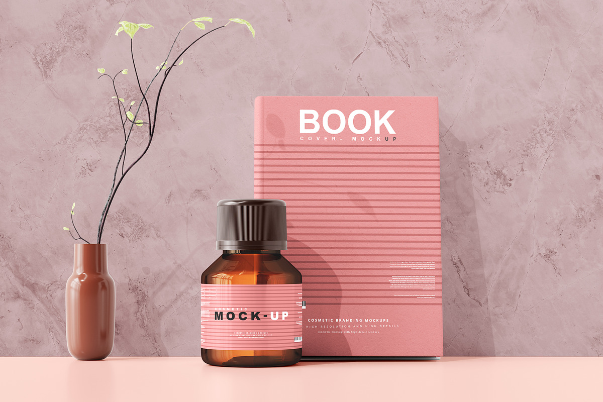 Amber Glass Cosmetic Bottle Mockups, a Cups & Container Mockup by pmvch (Photo 6 of 26)