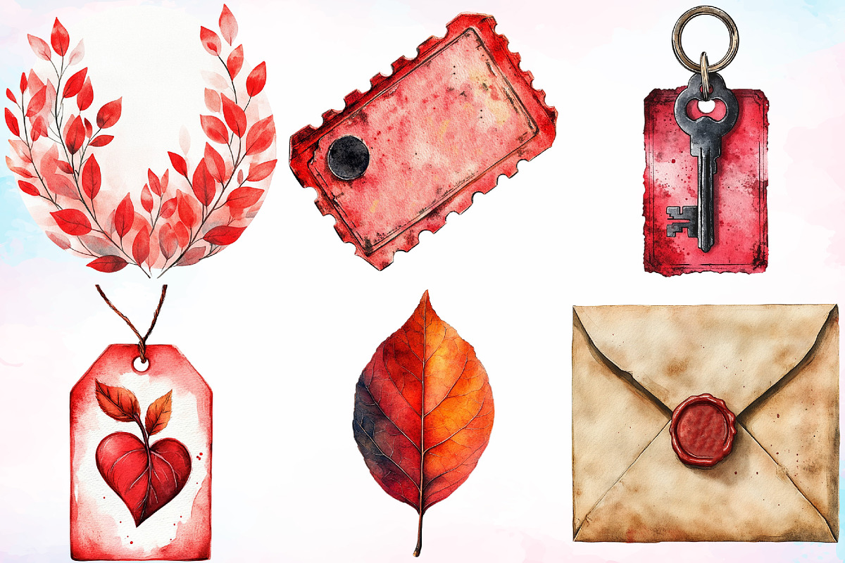 Red Vintage Fall Ephemera Clipart, a Seasonal Illustration by Canvas Craft (Photo 2 of 5)