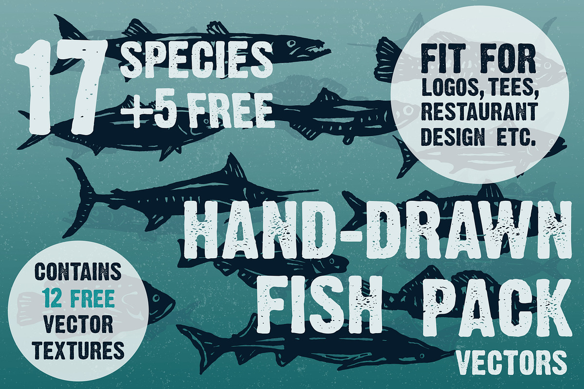Hand-drawn fish vectors, a Food Illustration by Guerillacraft (Photo 1 of 5)