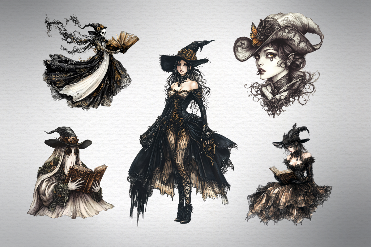 Reading ghost and Victorian witch, an Object Graphic by Invite to Clipart (Photo 3 of 7)