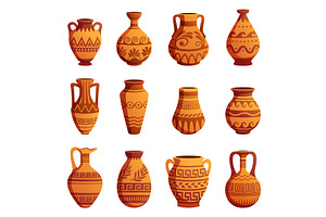 Greek style pots. Cartoon ceramic, an Illustration by Valerie Bodnar