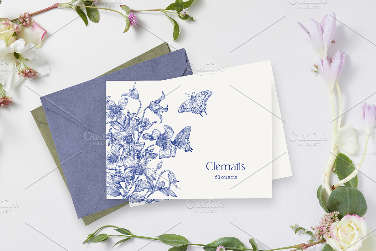 Vintage Flowers Vector blue Toile, an Object Graphic by ON_lineart_store (Photo 5 of 10)