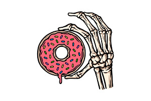 Skull Hand Holding A Donut