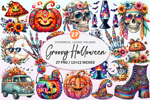 Groovy Halloween Day Clipart., a Graphic by CitraGraphics