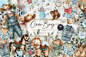 CowBoy Baby Watercolor Clipart, an Illustration by BigCakeBee