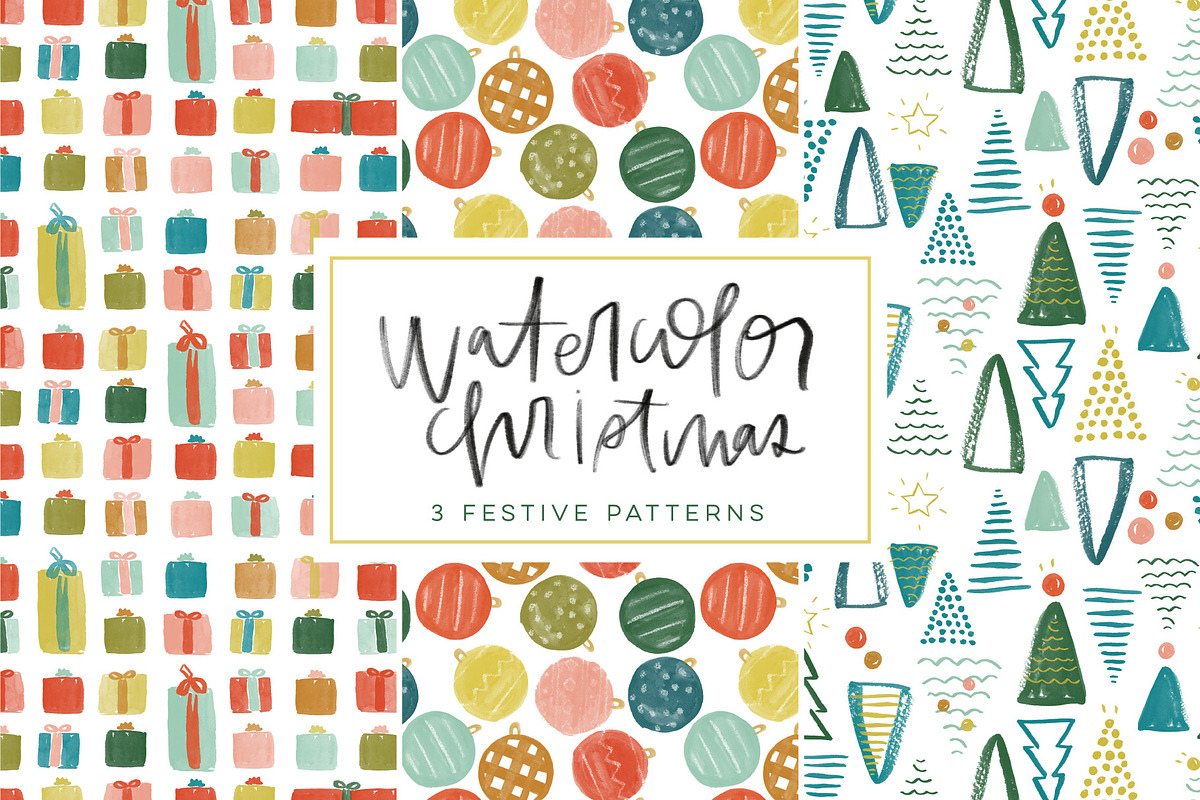 Watercolor Christmas Patterns, a Pattern Graphic by MontgomeryFest (Photo 1 of 3)