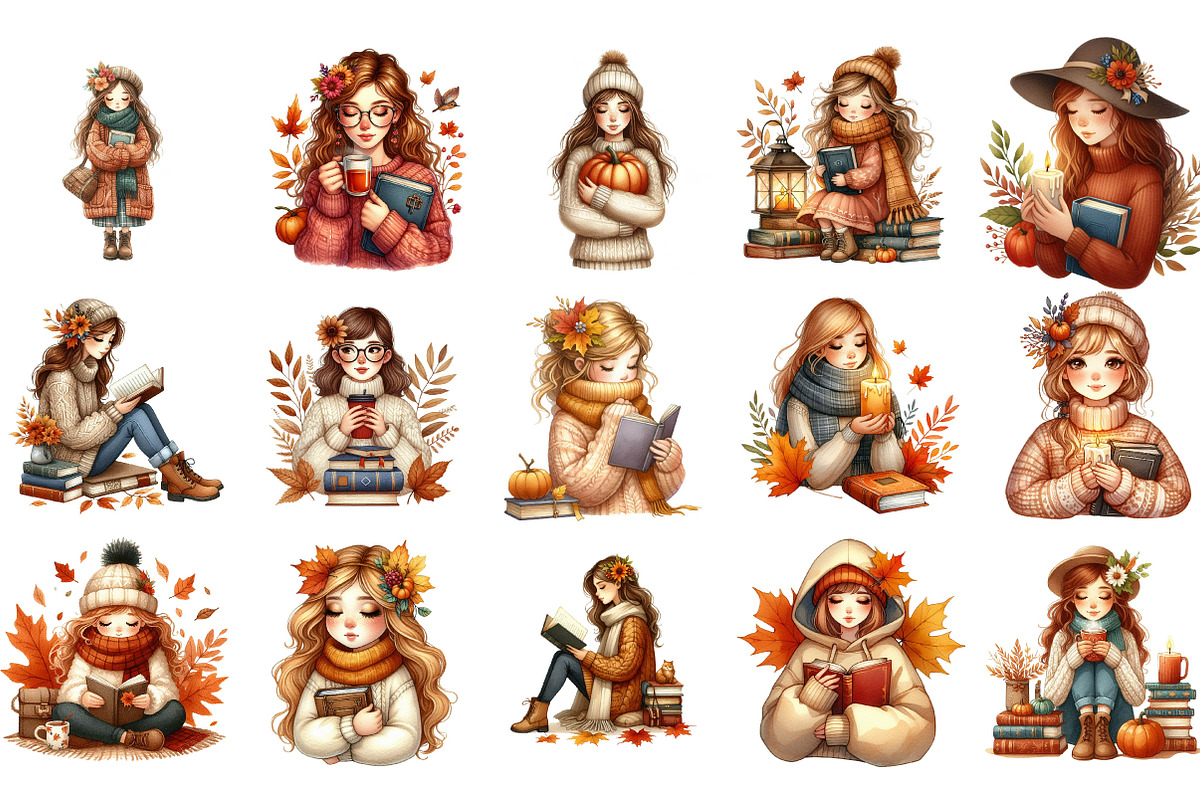 Watercolor Autumn Library Clipart, an Illustration by Designking (Photo 2 of 5)