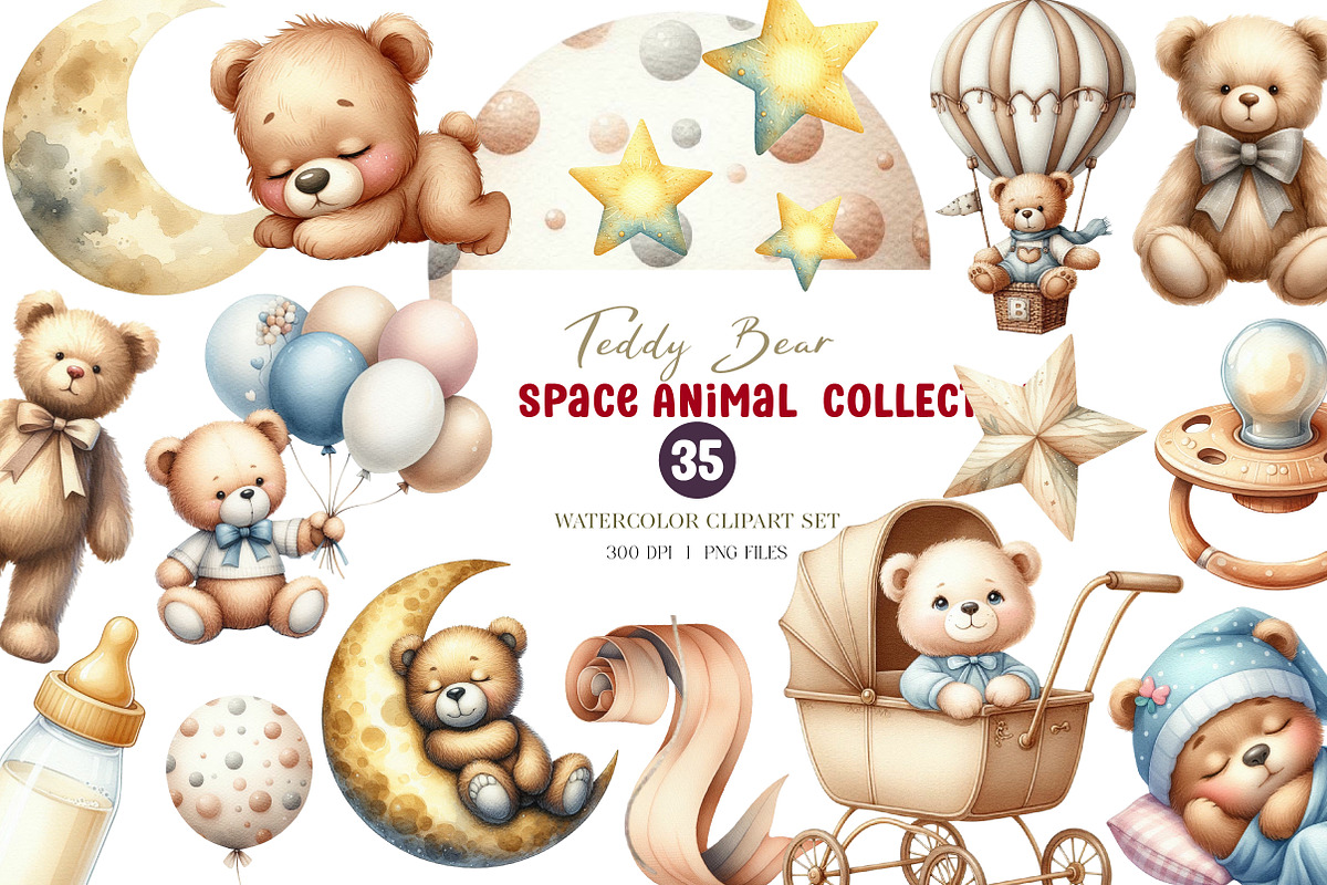 Teddy bear watercolor clipart, an Illustration by CreationArt (Photo 1 of 6)