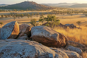 Rocks on a desert with a view on a, a Nature Photo by MistyDay