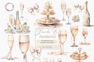 Prosecco and pearls clipart, a Food Illustration by Invite to Clipart