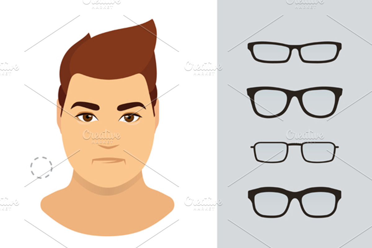 Man glasses shapes-9 face types-set, a Decorative Illustration by Cheremuha (Photo 6 of 6)