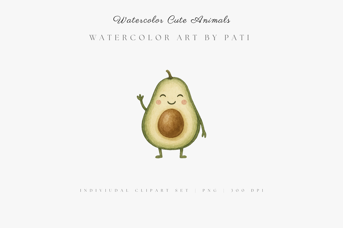 Cute Kawaii Avocado Clipart Set, an Illustration by Pati Paints (Photo 6 of 10)