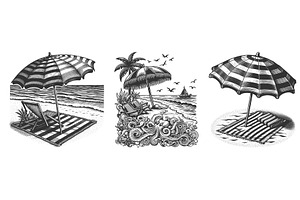 Beach Umbrella Chair engraving, a Sport Illustration by AlexArt