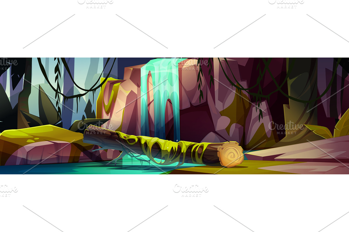 Mystical forest bridge - fallen log, an Illustration by art PVP - market