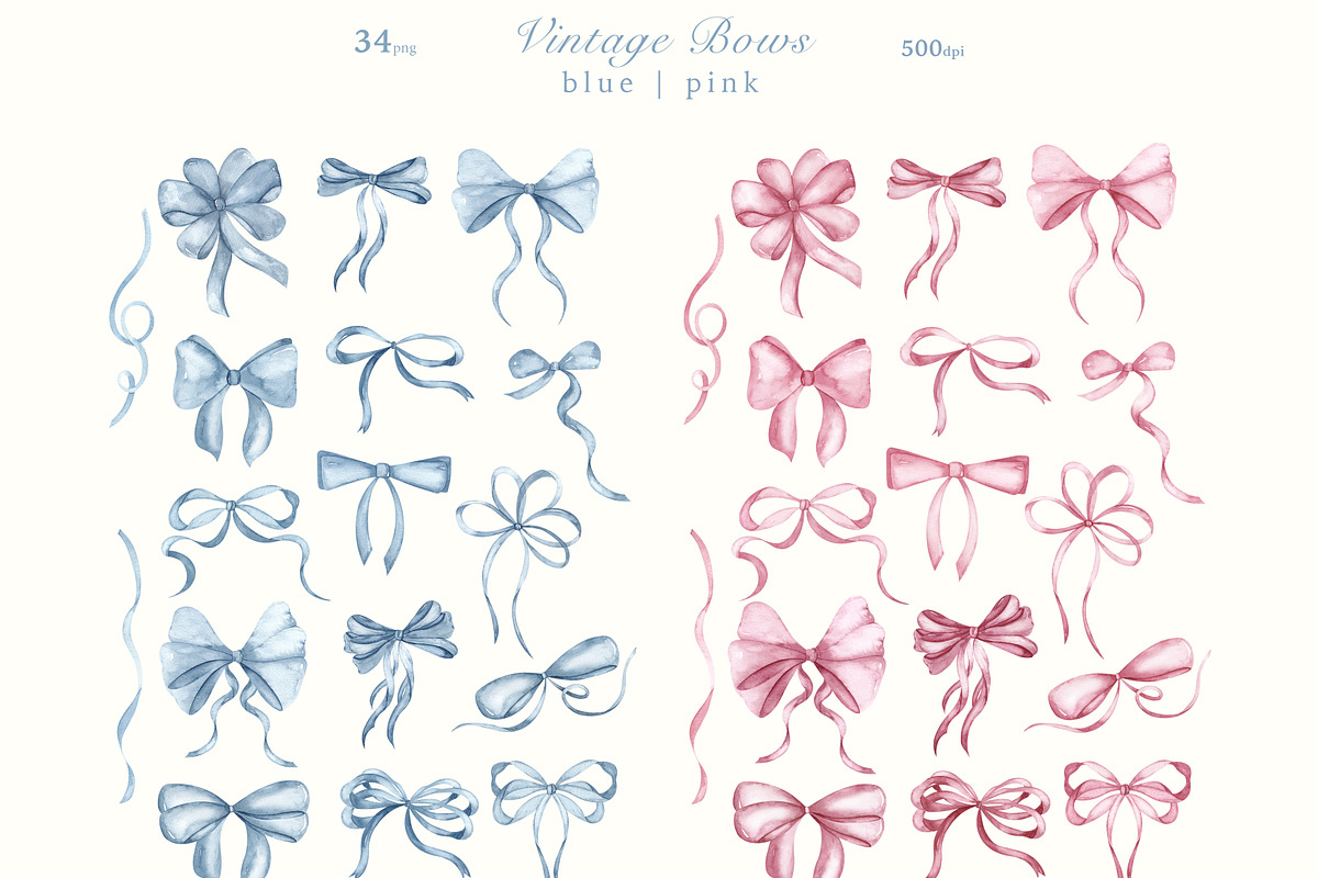 Bows and Roses. Vintage watercolor., a Decorative Illustration by Ooh Lily (Photo 3 of 14)