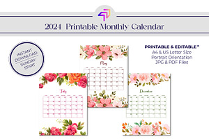 2024 Water Color Flower Calendar, an Object Graphic by Artiverge