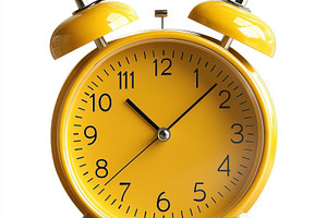 Yellow alarm clock on transparent ba, an Abstract Photo by Pixeness Studio