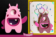 10 Cute Monsters 3D Layered Cut File, an Illustration by pixaroma (Thumbnail 12 of 13)