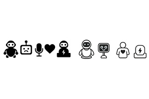 Various robot icons representing, a Technology Illustration by ZinetroN