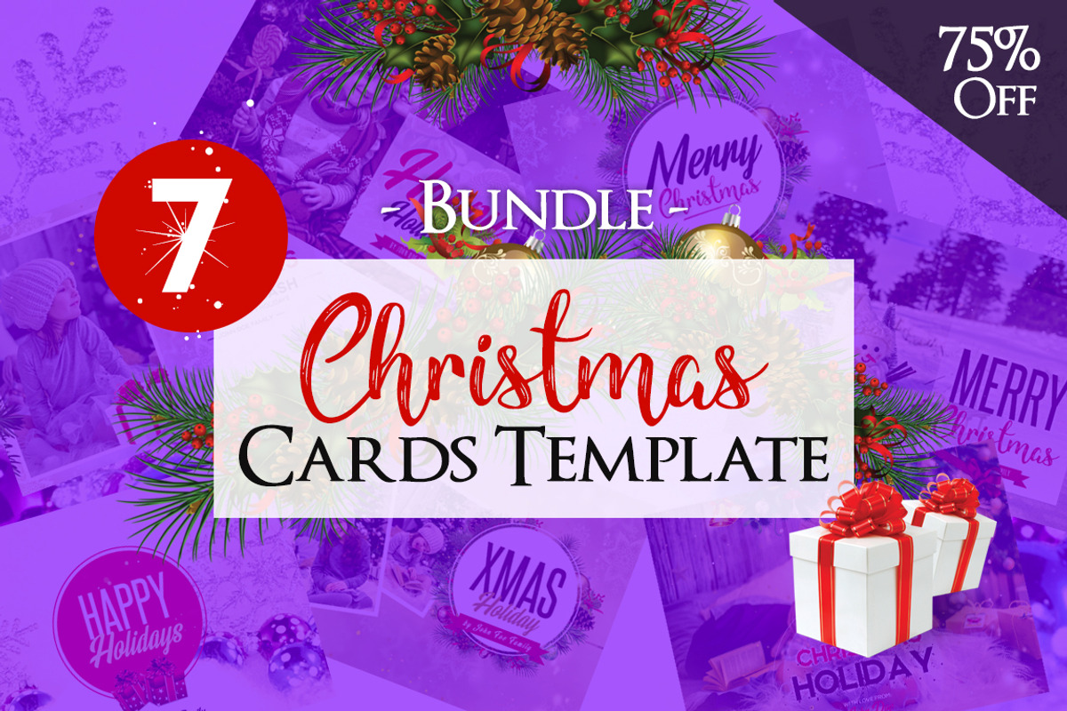 CHRISTMAS POSTCARDS - BUNDLE 75% OFF, a Card Template by PixelsDesign (Photo 1 of 8)