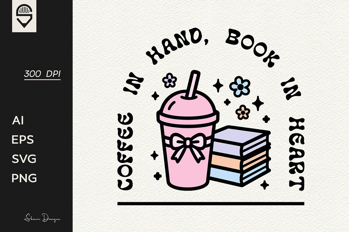 Cute Pastel books & Coffee Lover, a Graphic by shaondesigns (Photo 1 of 4)