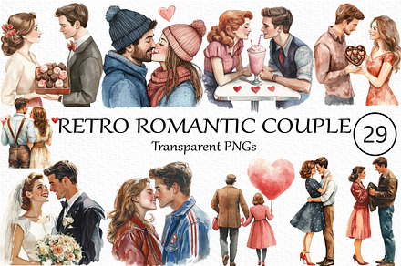 Retro Romantic couple clipart set