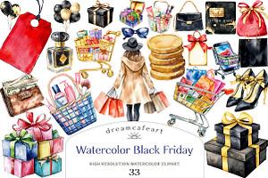 Black Friday Watercolor Clipart Bund, an Illustration by DreamCafeArt