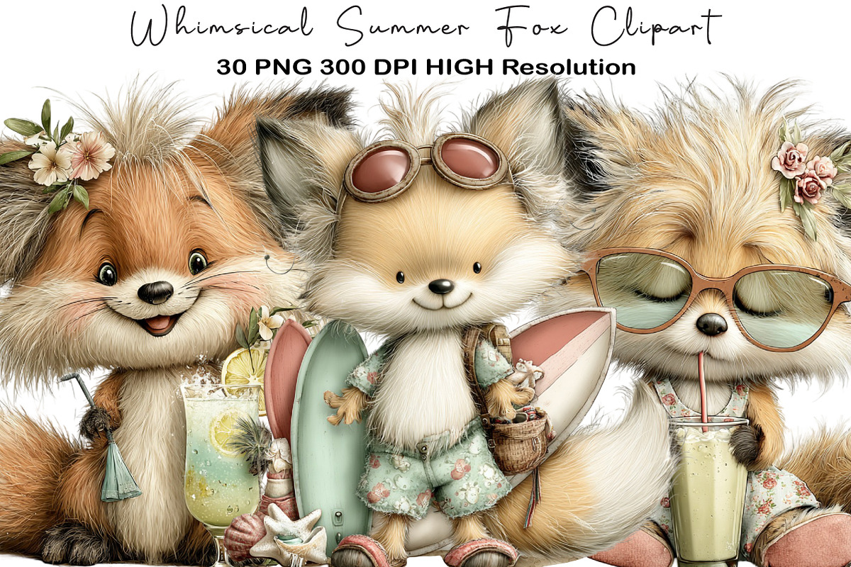 Whimsical Summer Fox Clipart, an Illustration by Black Bird Studio (Photo 1 of 5)