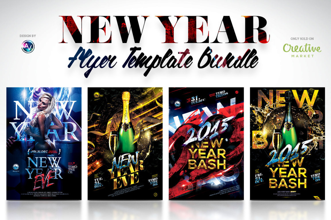 50 Off New Year Flyer Bundle by Amorjesucom  Creative Market