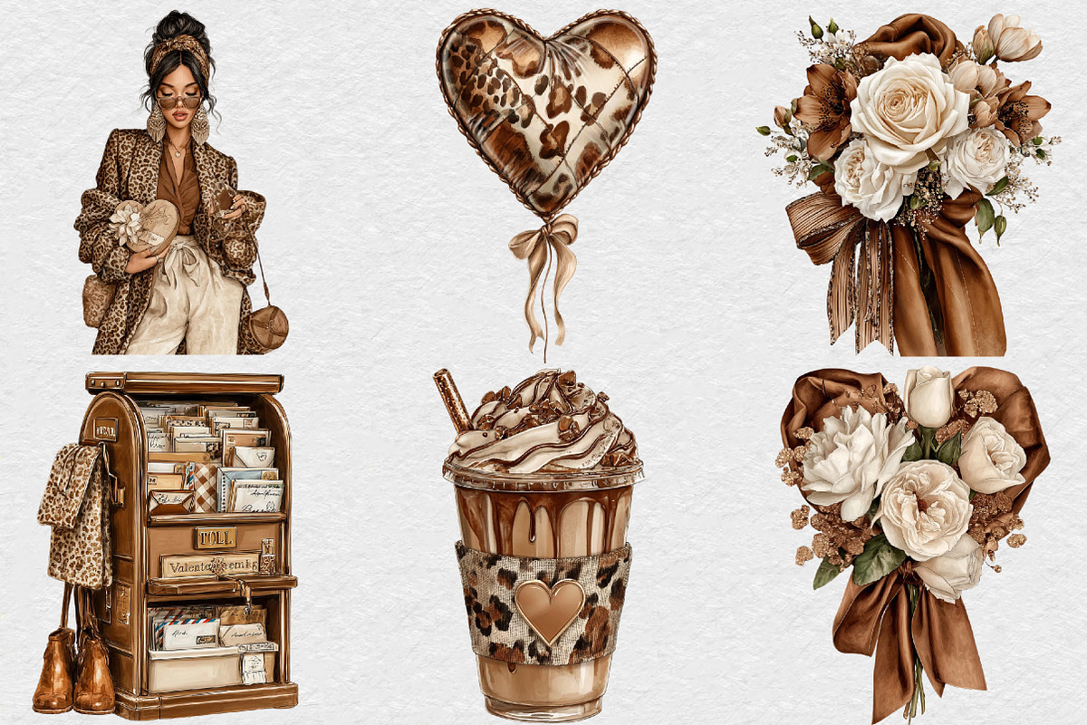 Mocha Valentine's Day Clipart, an Illustration by DreamCafeArt (Photo 3 of 6)