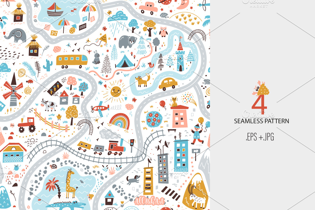 Children's World Map Play Mat, a Pattern Graphic by AllNikArt (Photo 5 of 6)