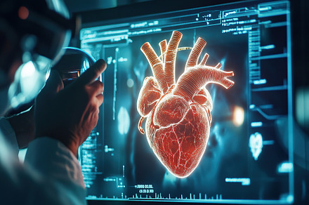 Doctor checking human heart on AI hologram, with virtual reality, a Technology Photo by AlyaAnd