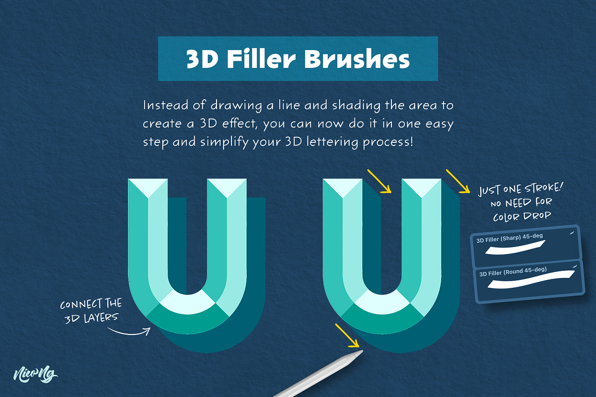 Bevel Letters Procreate Brushes, a Brush Add-On by Nico-Ng (Photo 12 of 17)