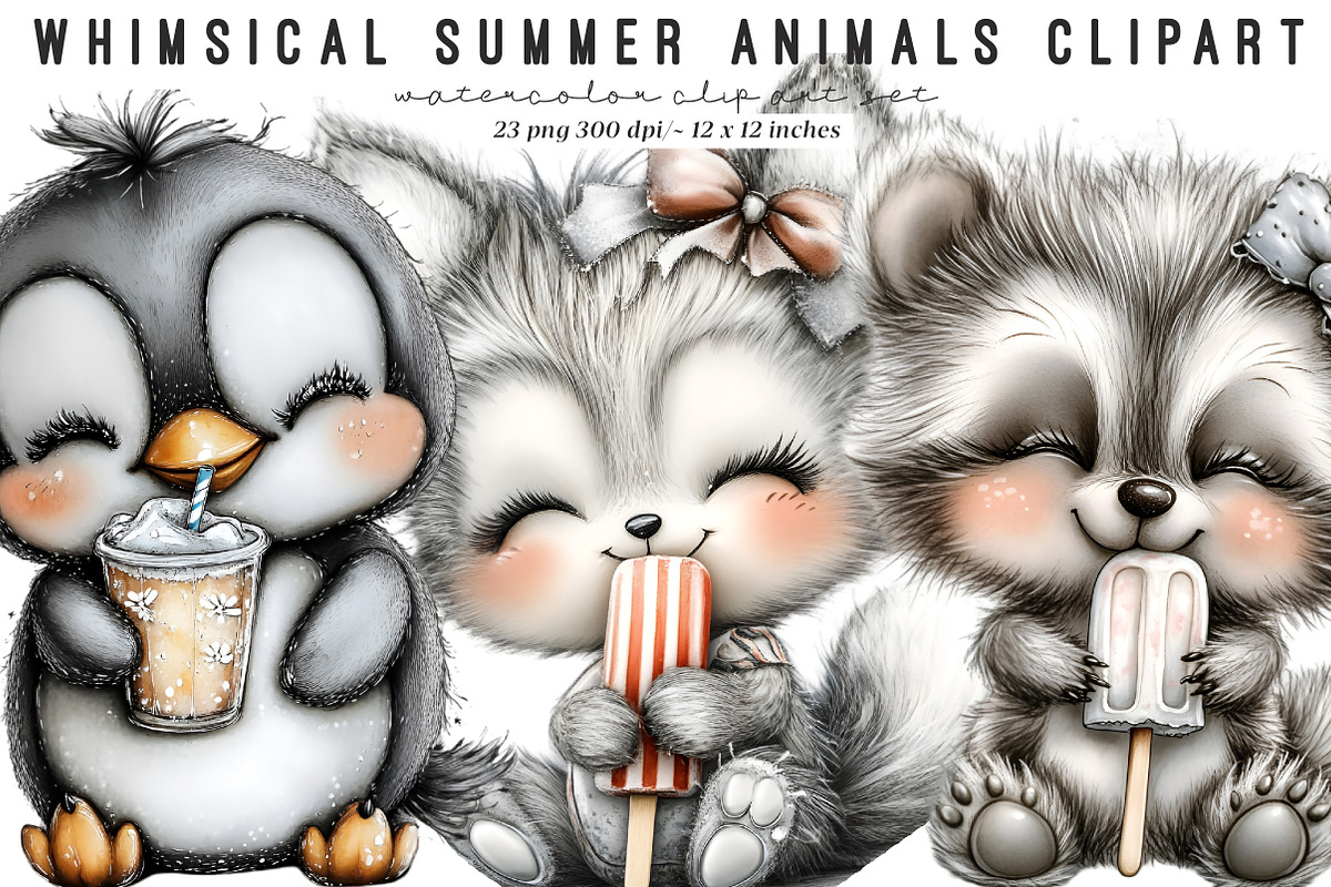 Whimsical Summer Animals Clipart, an Illustration by SinaCreation (Photo 1 of 9)