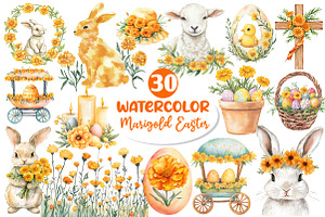Watercolor Marigold Easter Clipart, an Illustration by Dream Creation